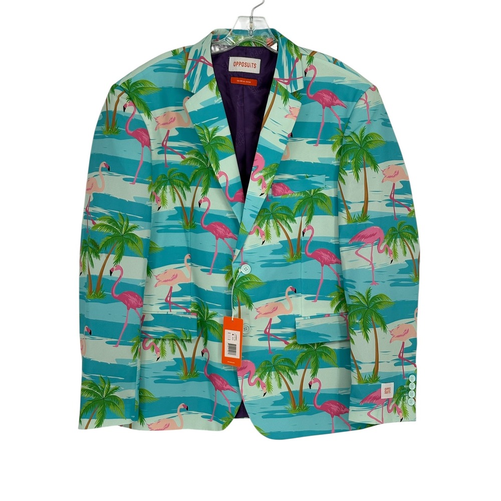 OppoSuits Flaminguy Blazer Blue Flamingo Palm Tree Print Suit Jacket 46